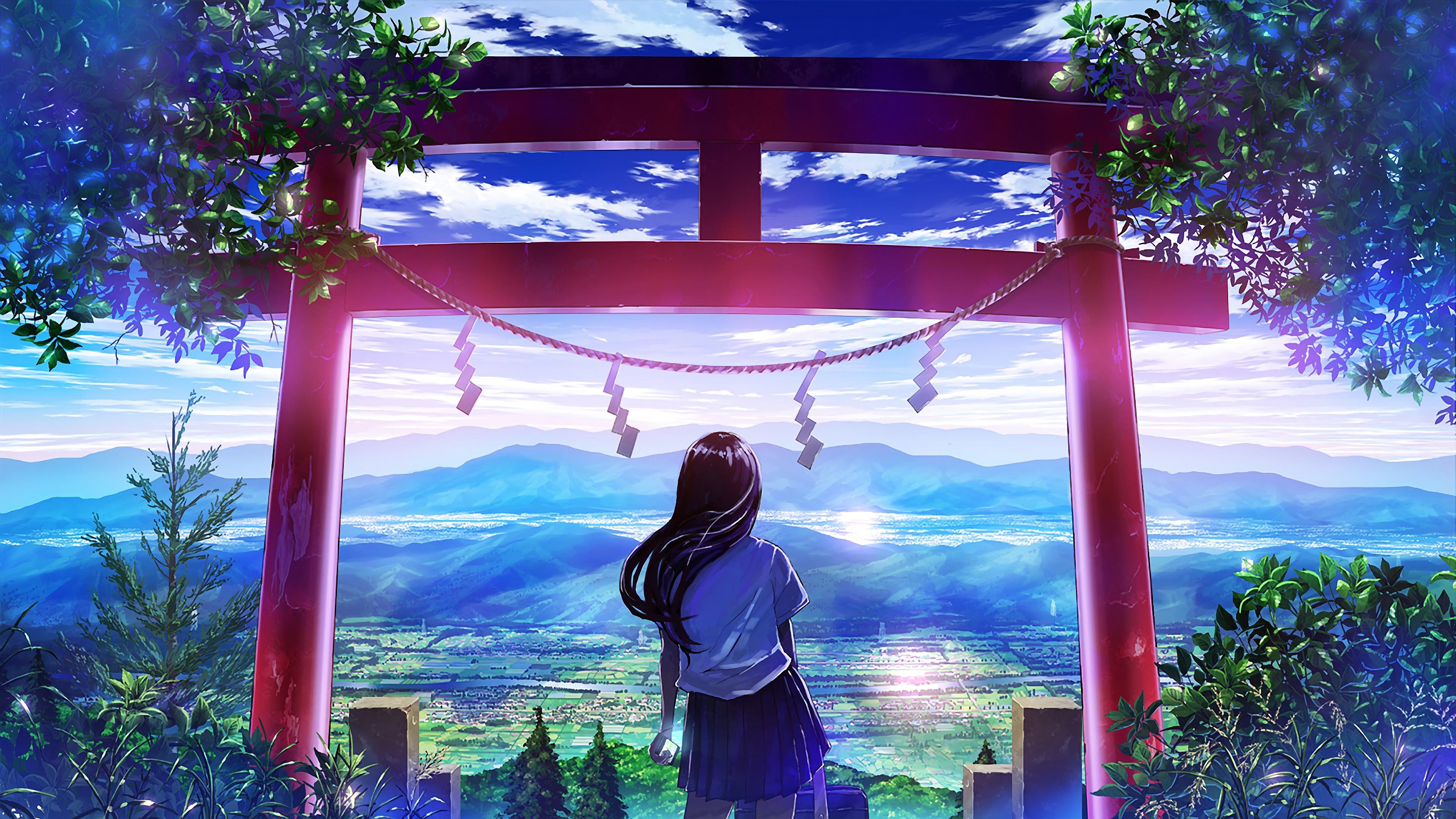 Anime Japanese Gate Shrine Girl Scenery 4K Wallpaper 25
