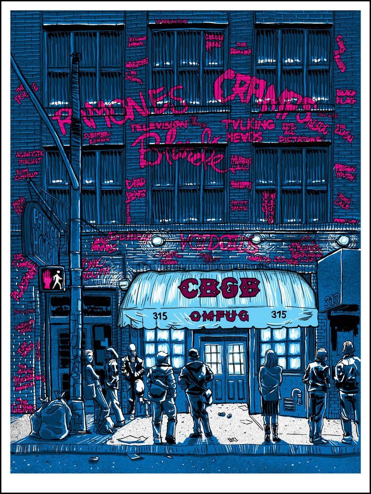 Cbgbs Club Poster With Graffiti List Of Famous Bands That Played