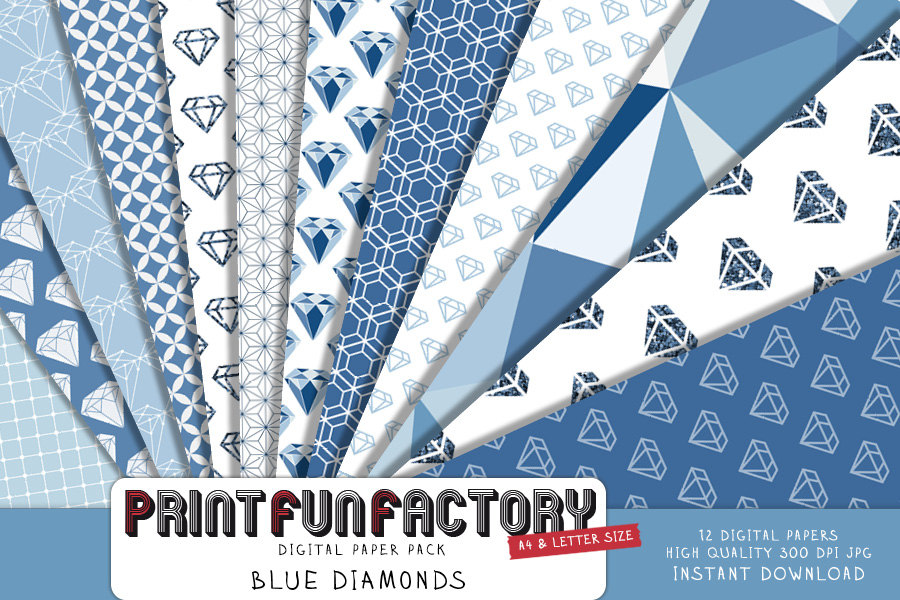 Diamonds Digital Paper Blue Pattern Scrapbook Background