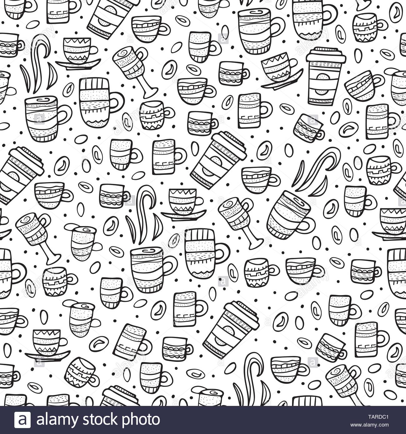 Seamless Pattern With Coffe Endless Background Of Cups Hot