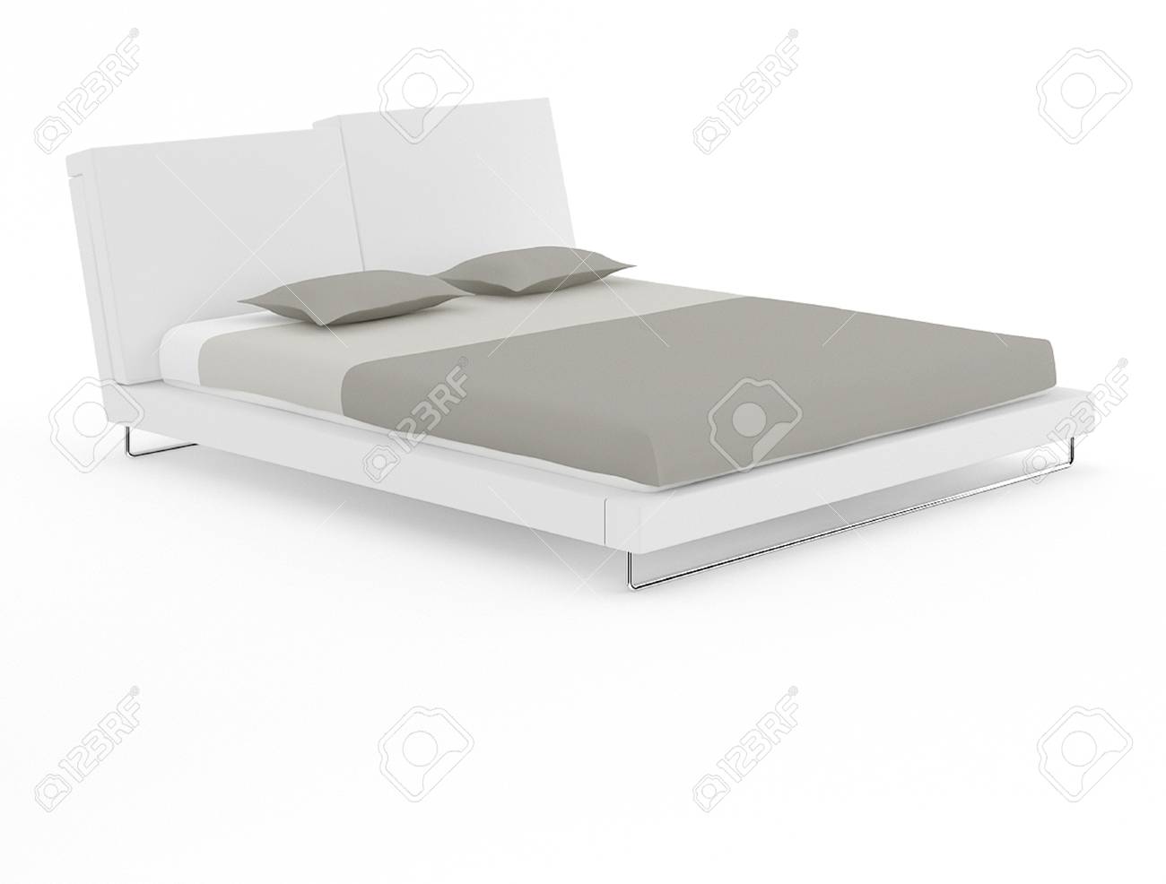 Fortable Double Bed With Mattress And Pillows On White