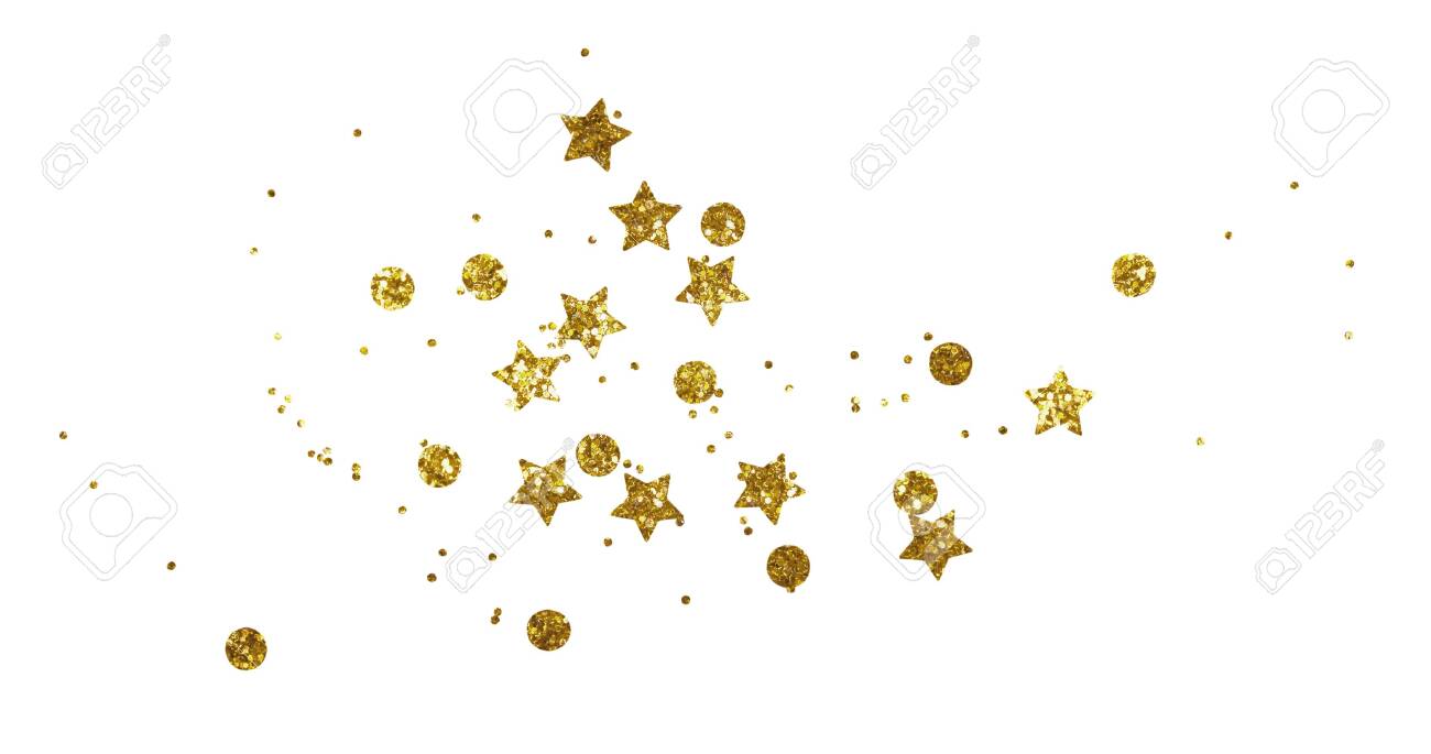 Scattered Golden Seqines And Stars Isolated On White Background