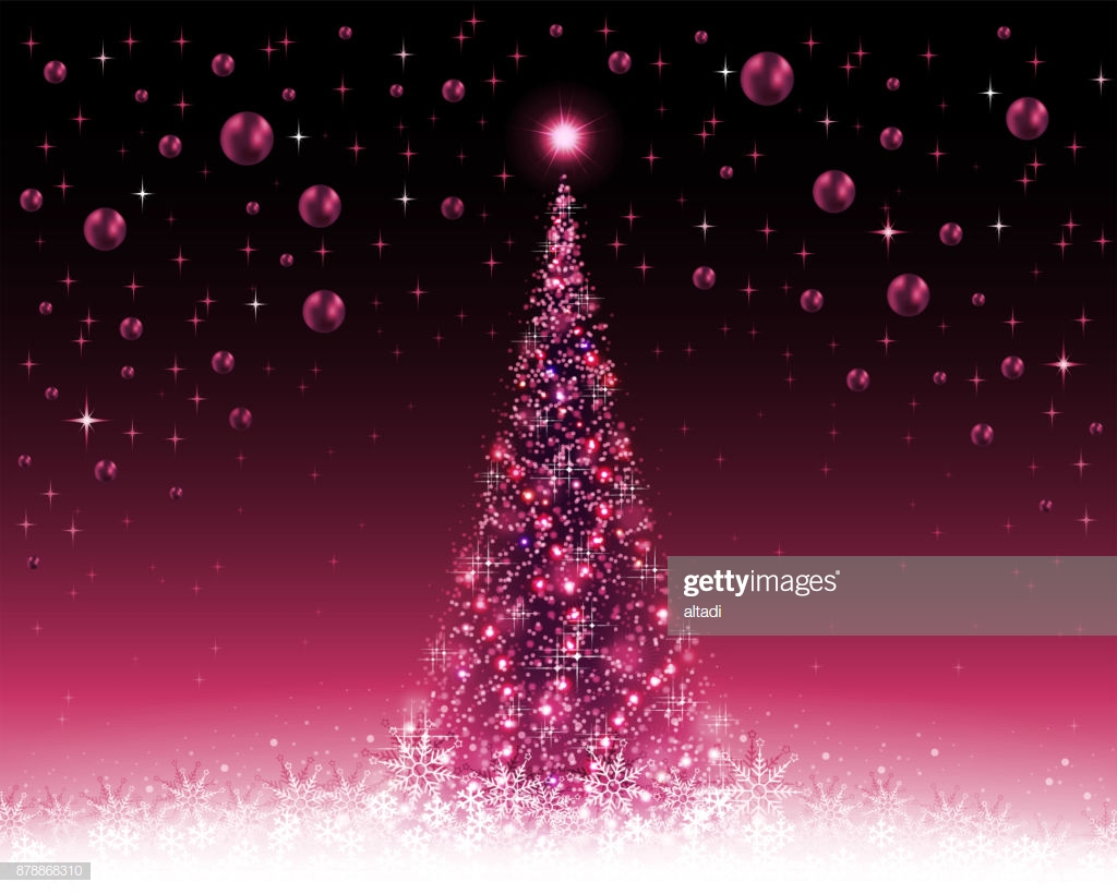 Christmas Violet Crimson Background With Tree And Balls Stock