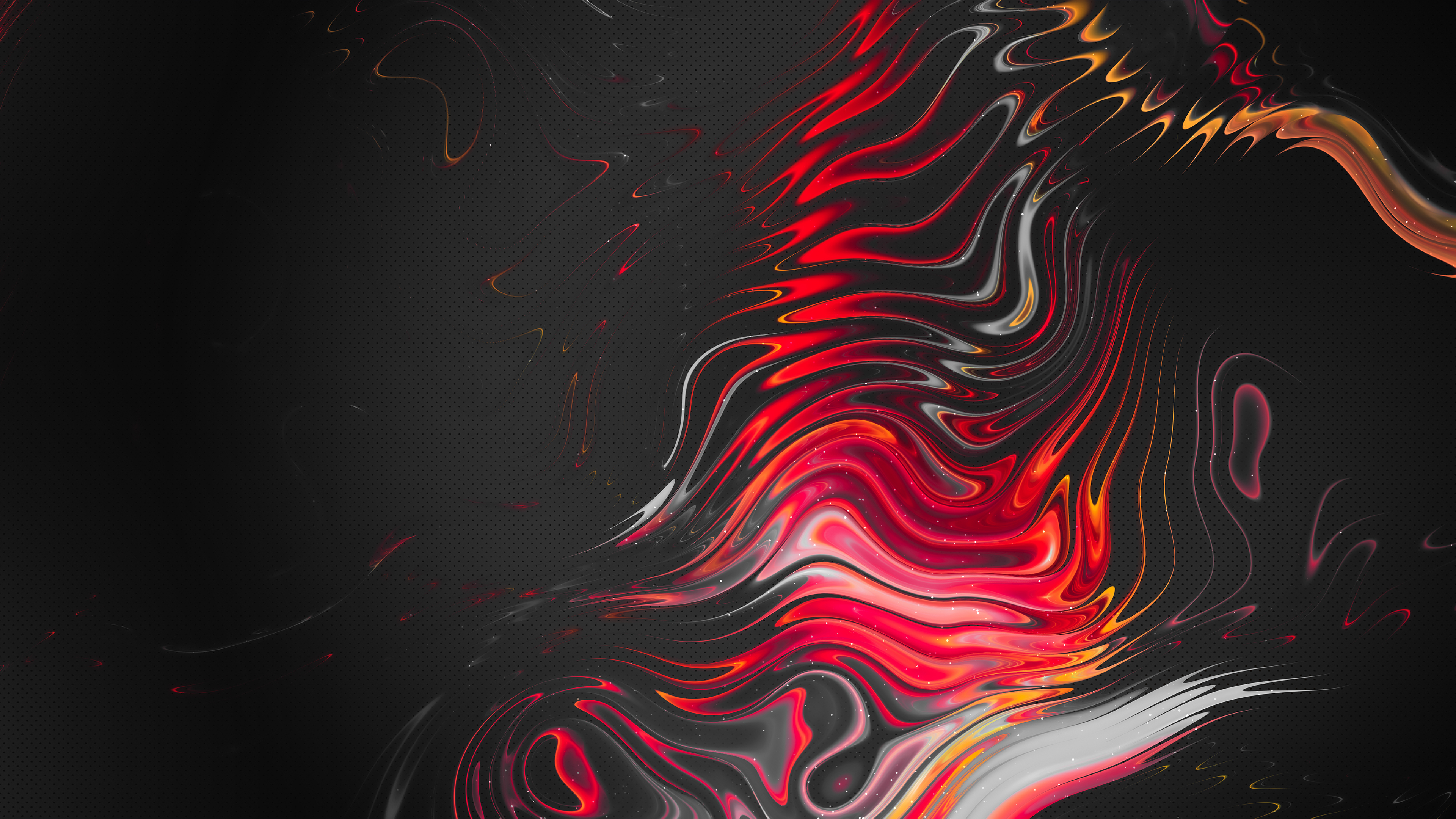 A vibrant abstract wallpaper with swirling patterns of red, orange, and grey against a dark background