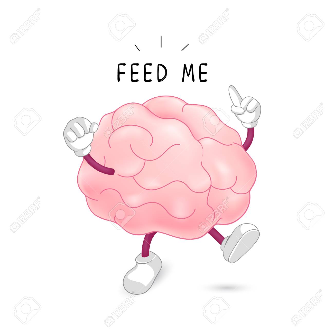 Brain Character With Feed Me Sign Food For Thought Concept