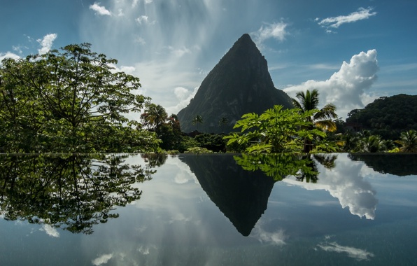 West Indies Mountain Reflection Water Wallpaper Photos Pictures