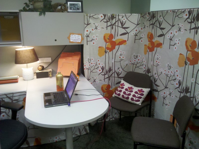 Add Interest To Bland Cubicle Walls By Using Fabric Wallpaper Or Even
