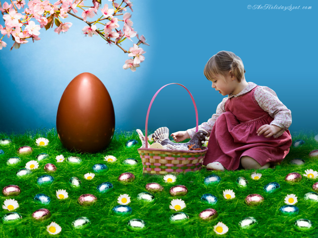 Easter Wallpaper Showing Cute Little Girl Hunting Egg