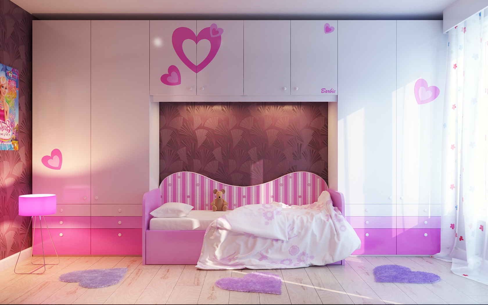 Via VladoMNA Barbie and heart themed room is at the pinnacle of girlie