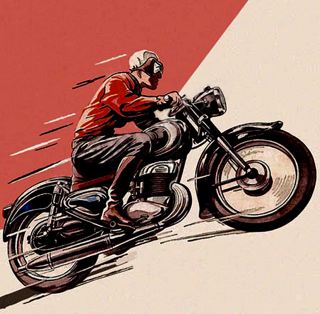 Selection Of Vintage Motorcycle Posters And Sketches From The