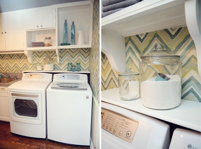 Love the fun wallpaper in a laundry room Great way to cheer up an