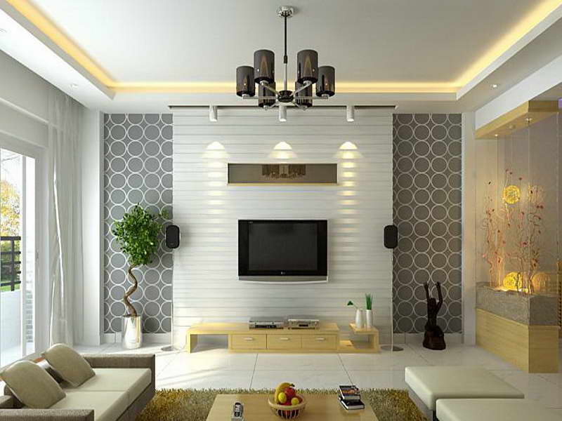 ruang tamu berukuran luas dapat menggunakan motif wallpaper ruang tamu