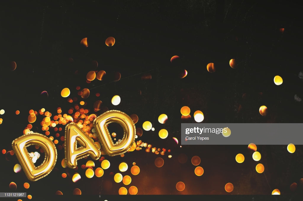 Golden Glitter Ballon With The Word Dad In Black Background High