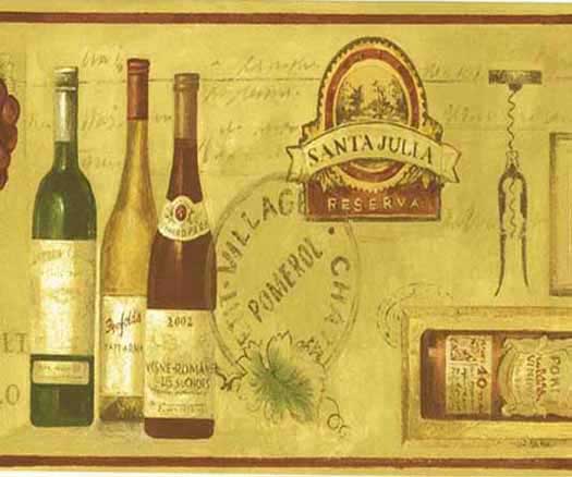 Wine Bottle and Label Wallpaper Border   Wallpaper Border
