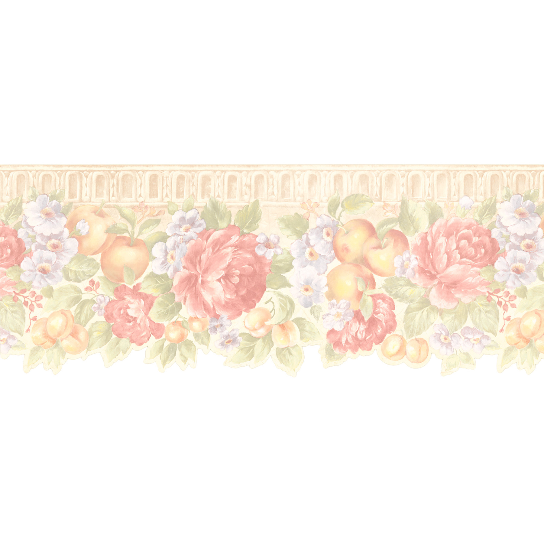 Brewster Peach Fruit Floral Border Wallpaper 543de175 B663 447a 85f7