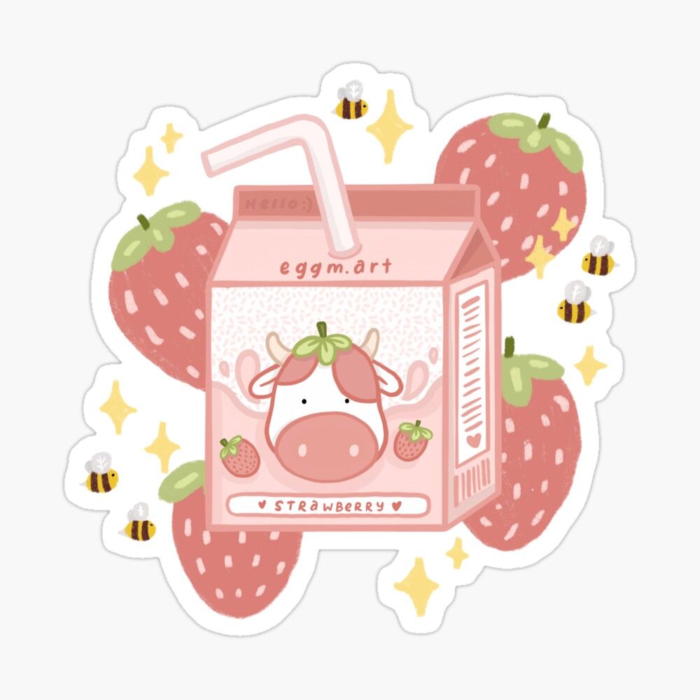 Strawberry Cow Milk Sticker By Tamagoshop Wallpaper Cute
