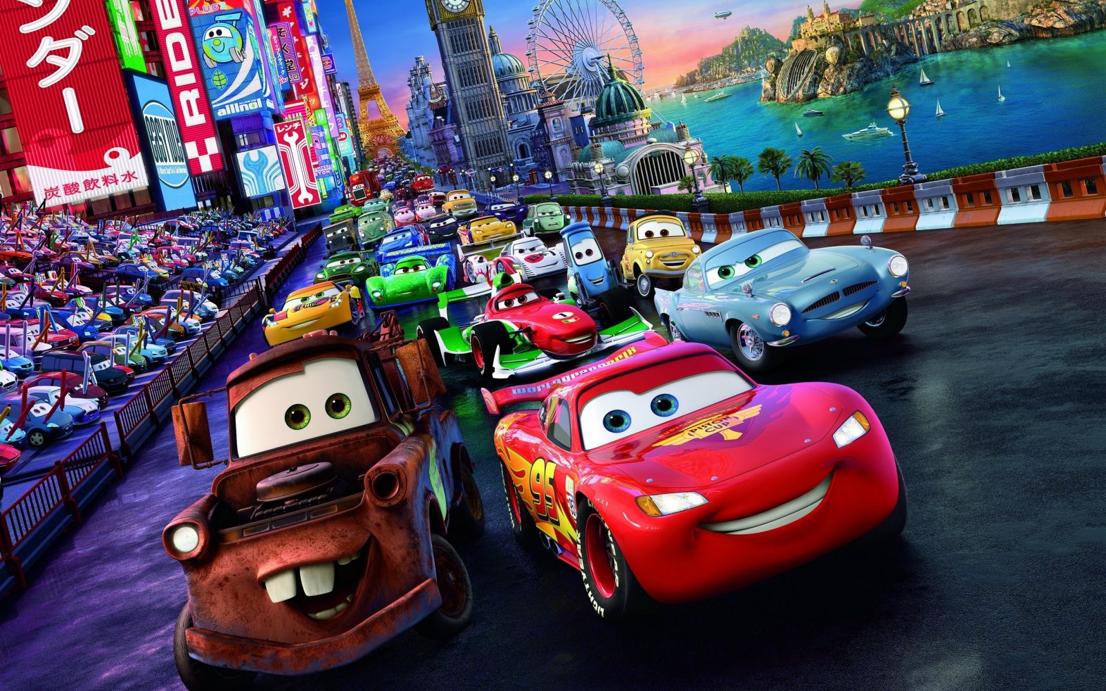 Cars 2 Wallpaper Tokio drift Walt Disney Pixar animated film racing 1600x1000