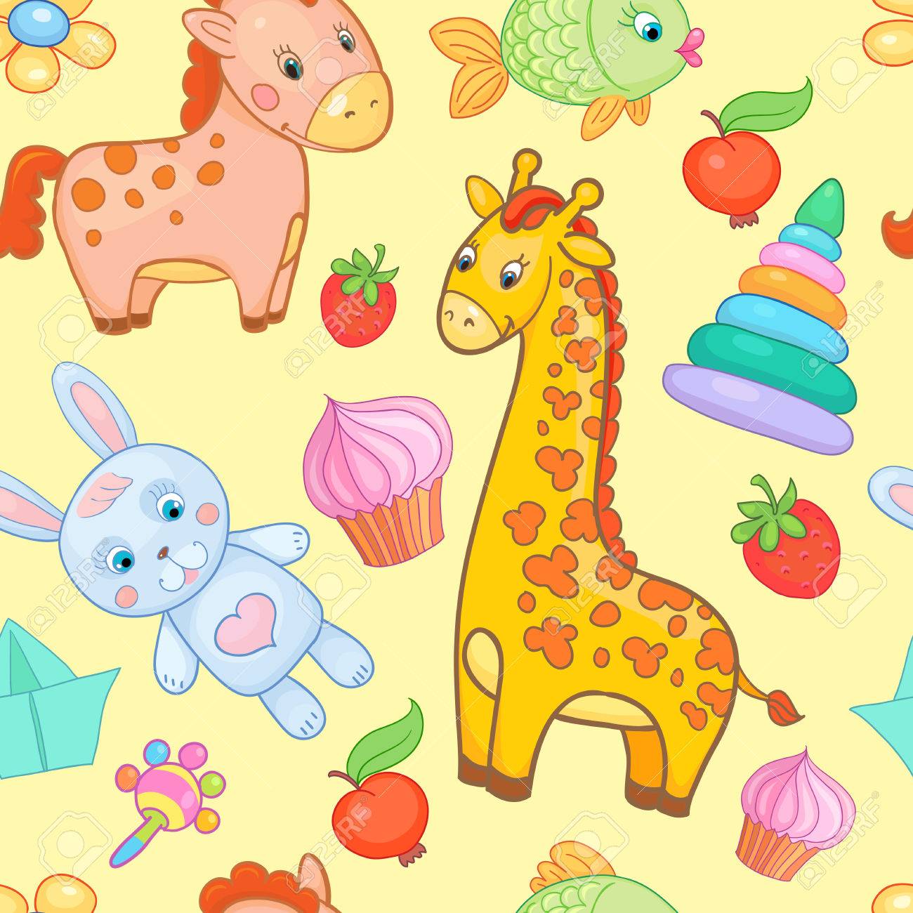 Baby Toys Seamless Pattern Vector Animal Yellow Cartoon Background