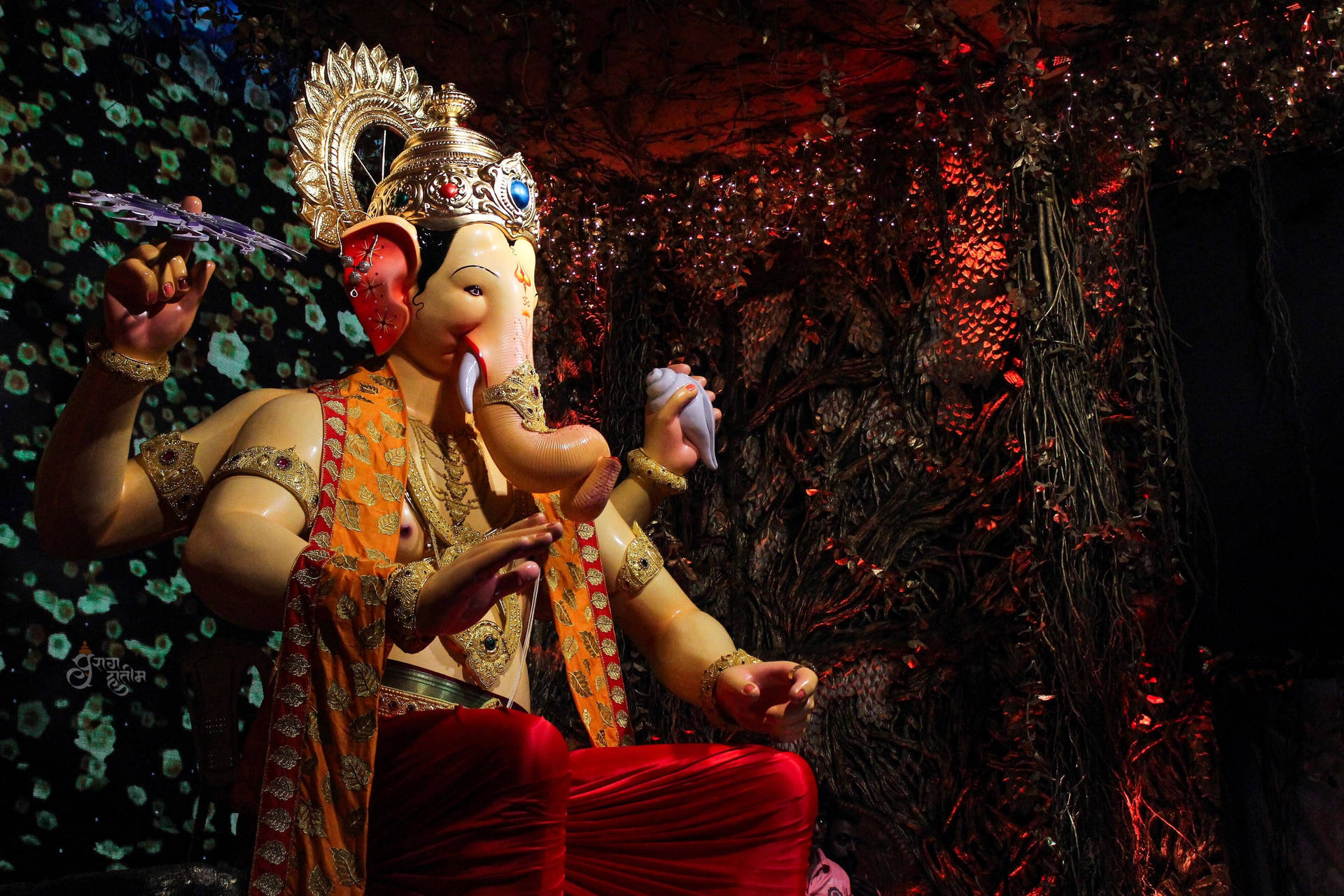 Ganesh 4k Surrounded By Plants Bwx5rcftq0p9q62h Wallpaper