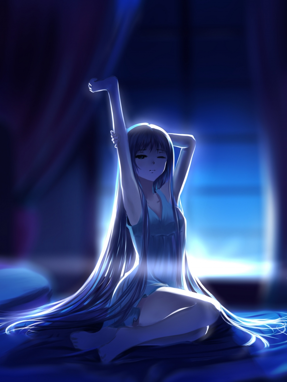 Wallpaper Anime Girl Sleepy Light Dress