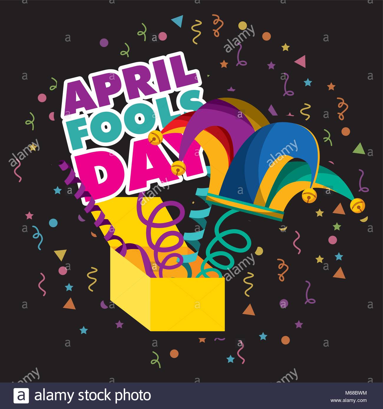 April Fools Day Prank Box With Jester Hat Dark Background Vector