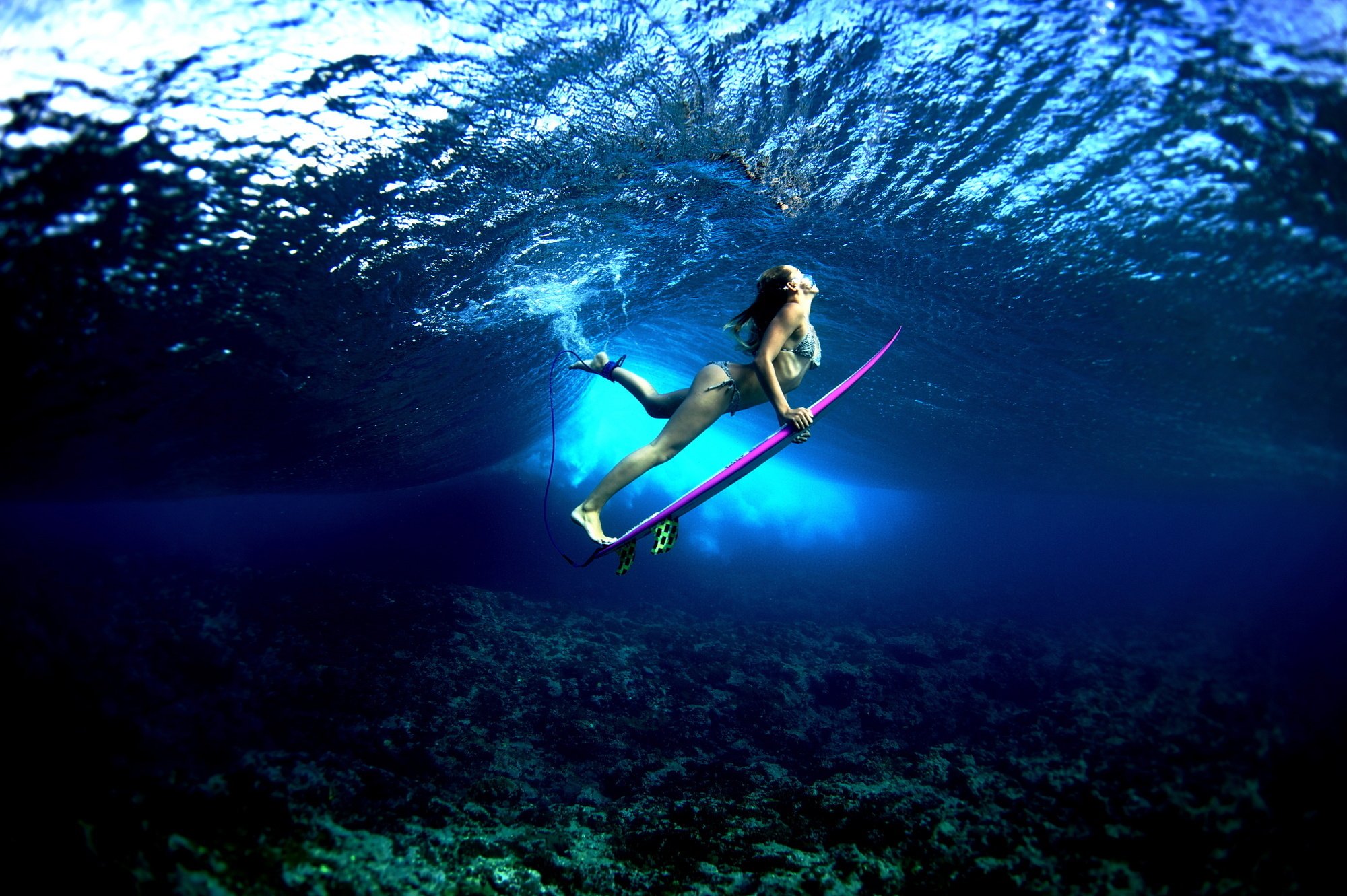 board Ocean Girl Surf Surfing Bikini Sexy Babe Underwater