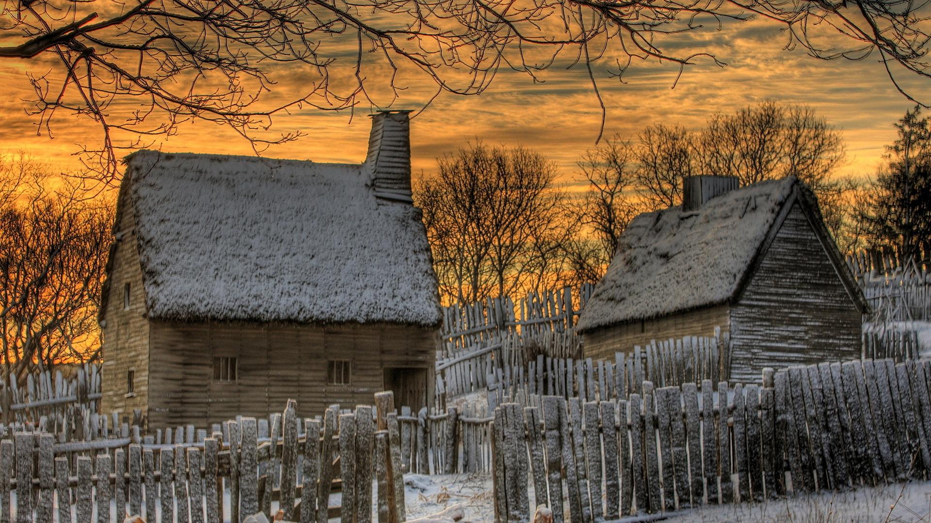 Thatched Roofs Country Homes In Winter HDr Hq Wallpaper