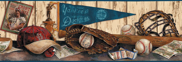 Vintage Baseball Border Murals For Kids
