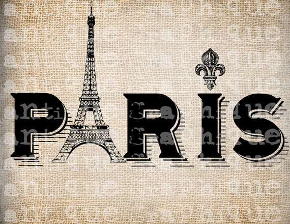 Antique Paris French Eiffel Tower Fleur De Lis Illustration Digital