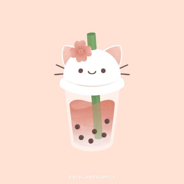 Cute Kitty Cat Bubble Tea Doodle Drawing Wallpaper