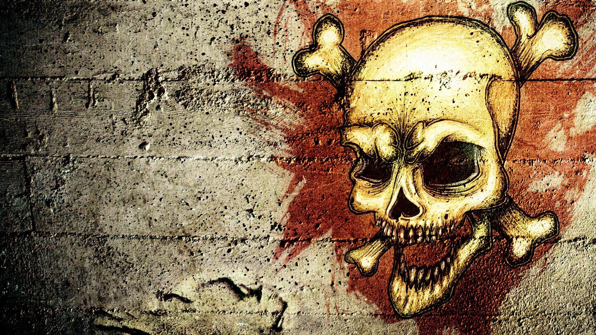 Gritty Skull Graffiti Art on Concrete Wall