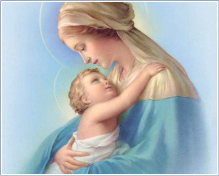 Beautiful Drawing Of Child Jesus Looking At Mother Virgin Mary In Her