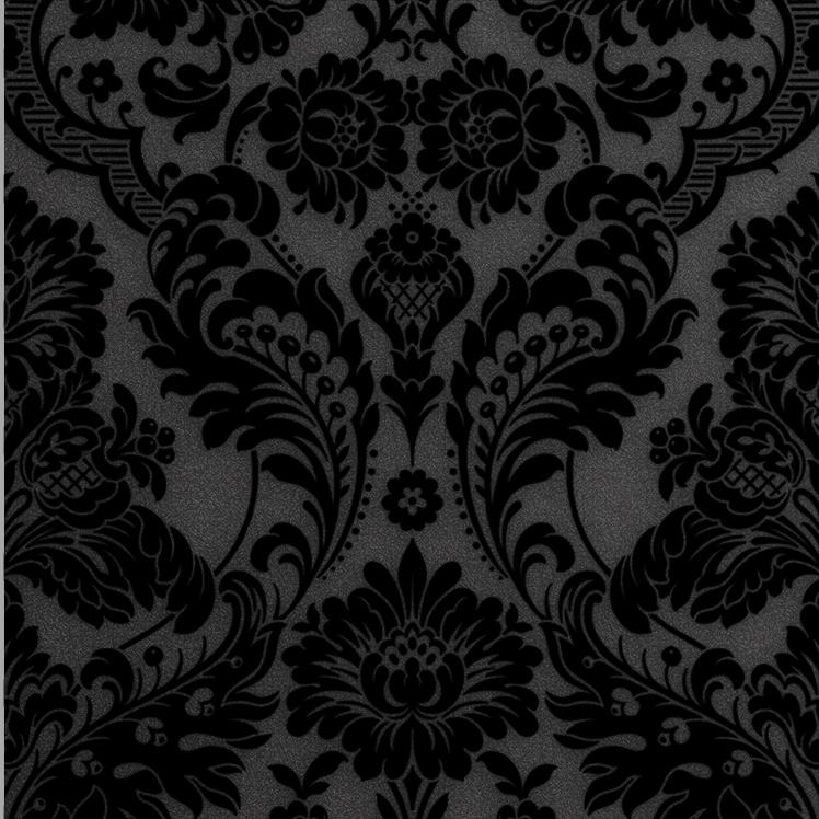 Sample Gothic Damask Flock Wallpaper In Noir From The Exclusives