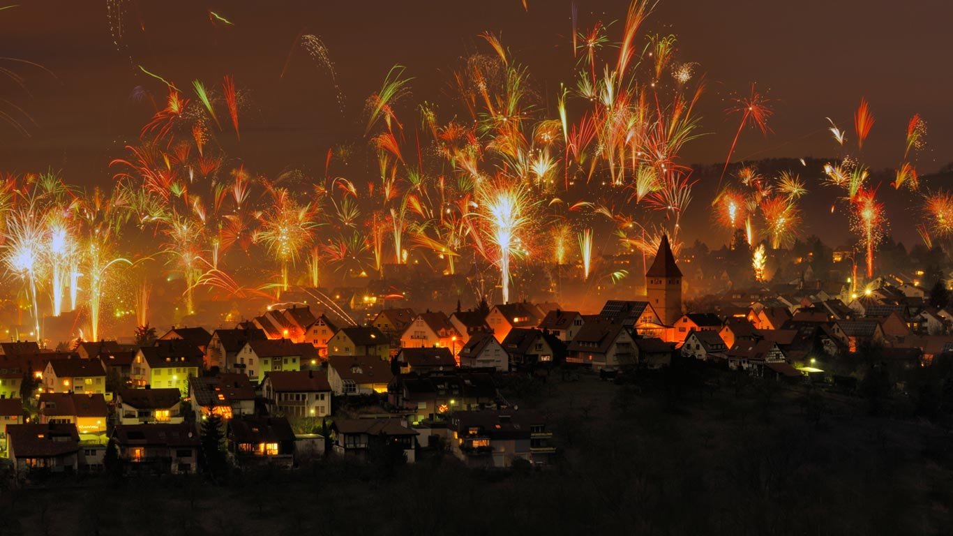 New Years Eve fireworks in Korb Rems Murr Kreis Germany
