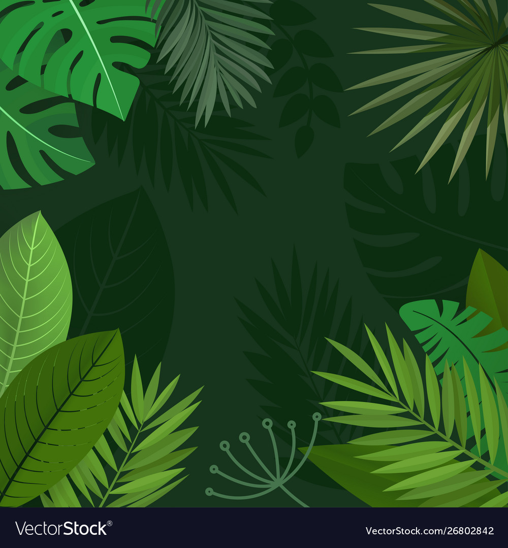 Summer jungle green leaves background Royalty Free Vector