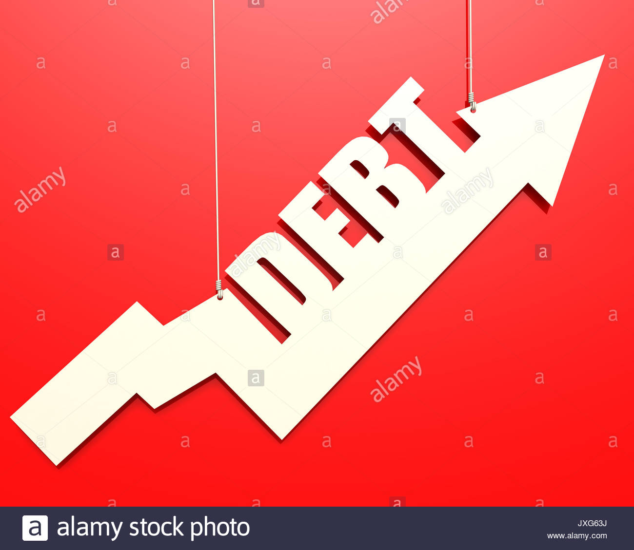 White Arrow With Debt Word Hang On Red Background Image Hi