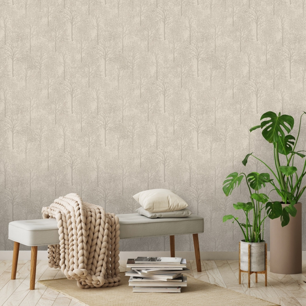 Henderson Interiors Lux Textures Chenille Forest Wallpaper Taupe