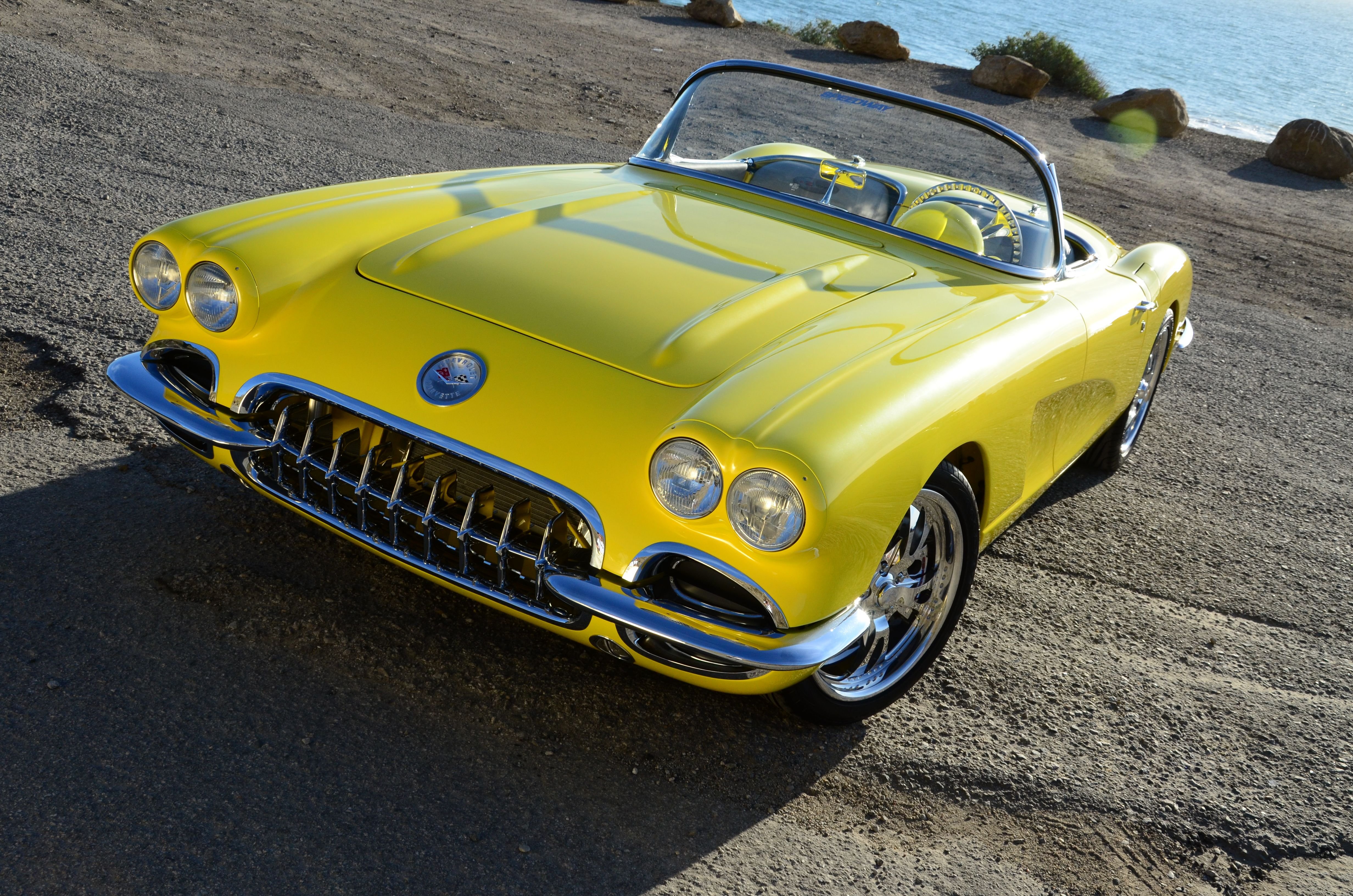 Corvette C1 Convertible Yellow Classic Modified Wallpaper Background