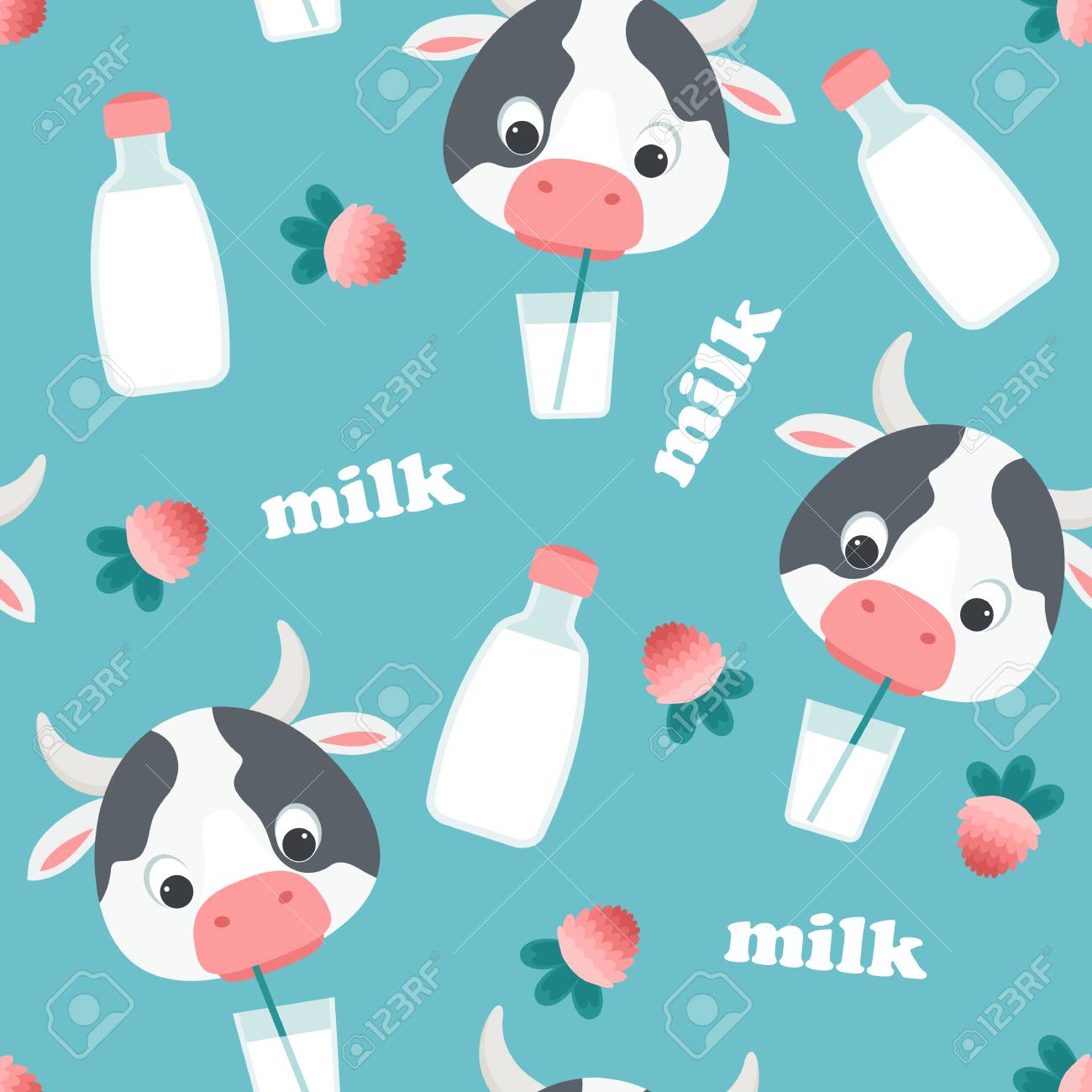 Cow Drinking Milk Seamless Pattern Vector Seamless Wallpaper 1300x1300