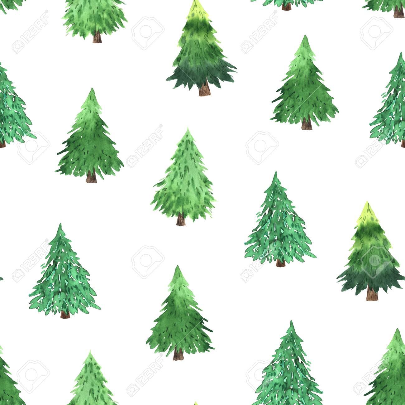 Seamless Pattern With Bright Green Christmas Tree Decorative
