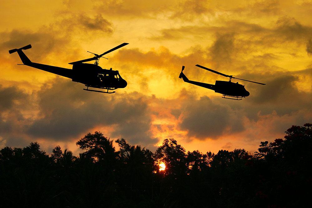 Two Helicopters Flying Over South Vietnam Wall Mural Wallpaper