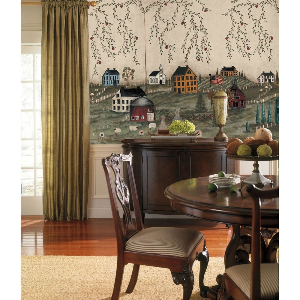 Country Wall Mural Primitive Wallpaper Accent Decor