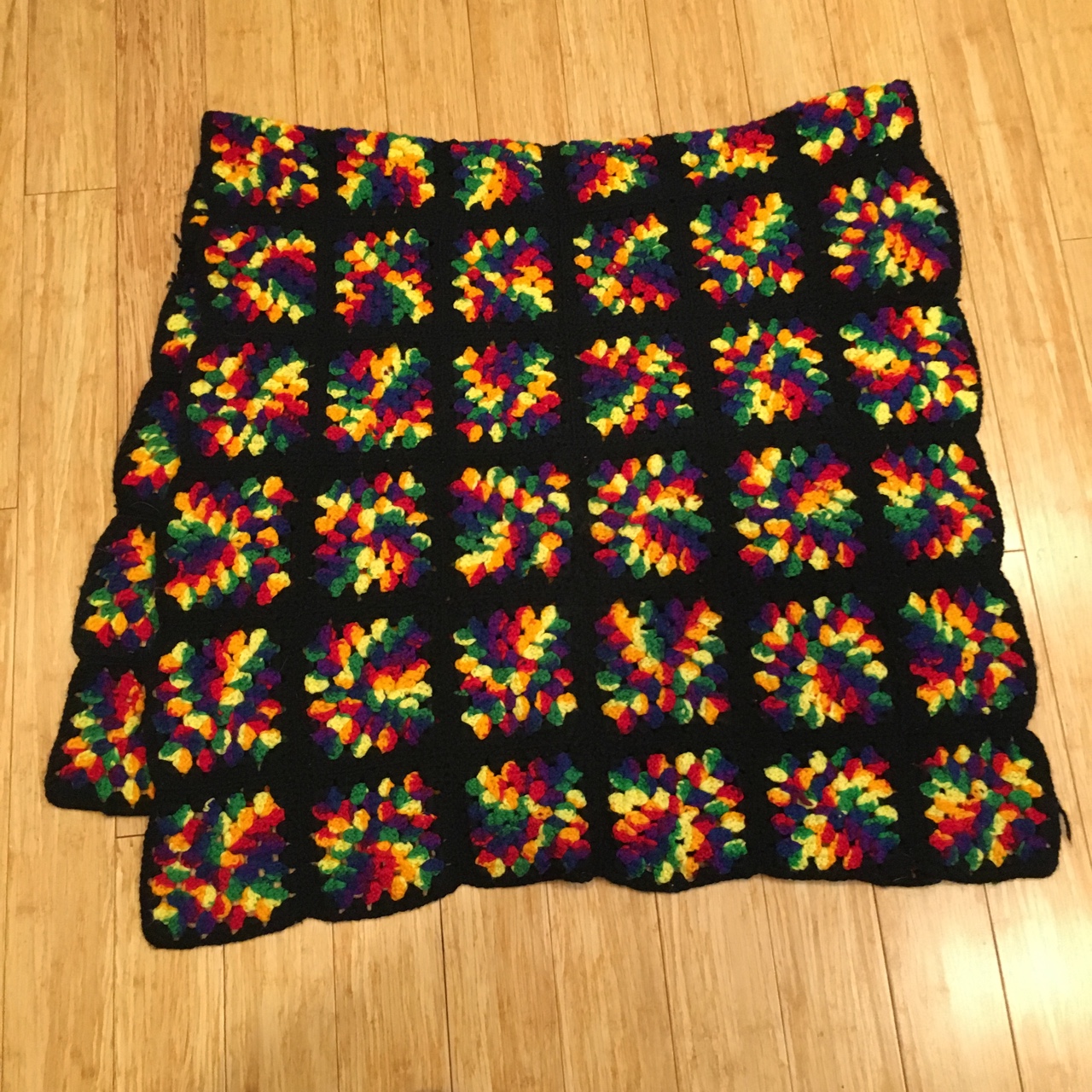 Crochet Blanket Throw Rainbow With Black Depop