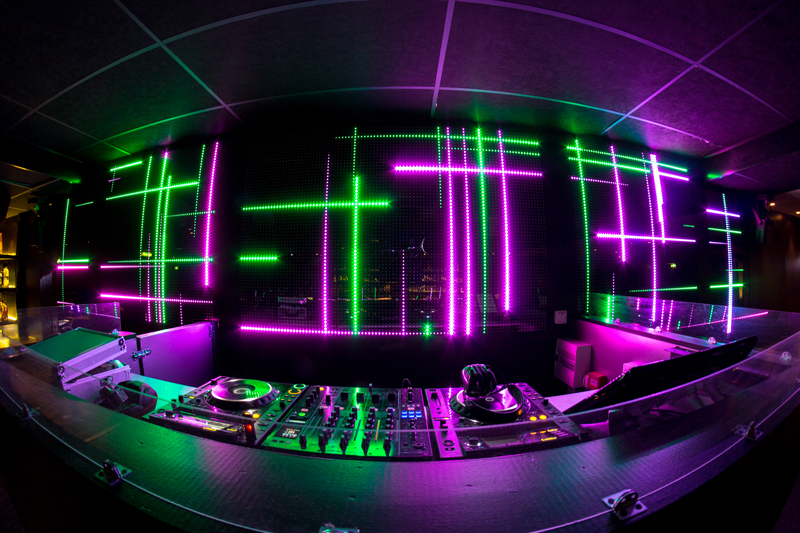 Dj Booth With Neon Lights Setup At Fundjstuff