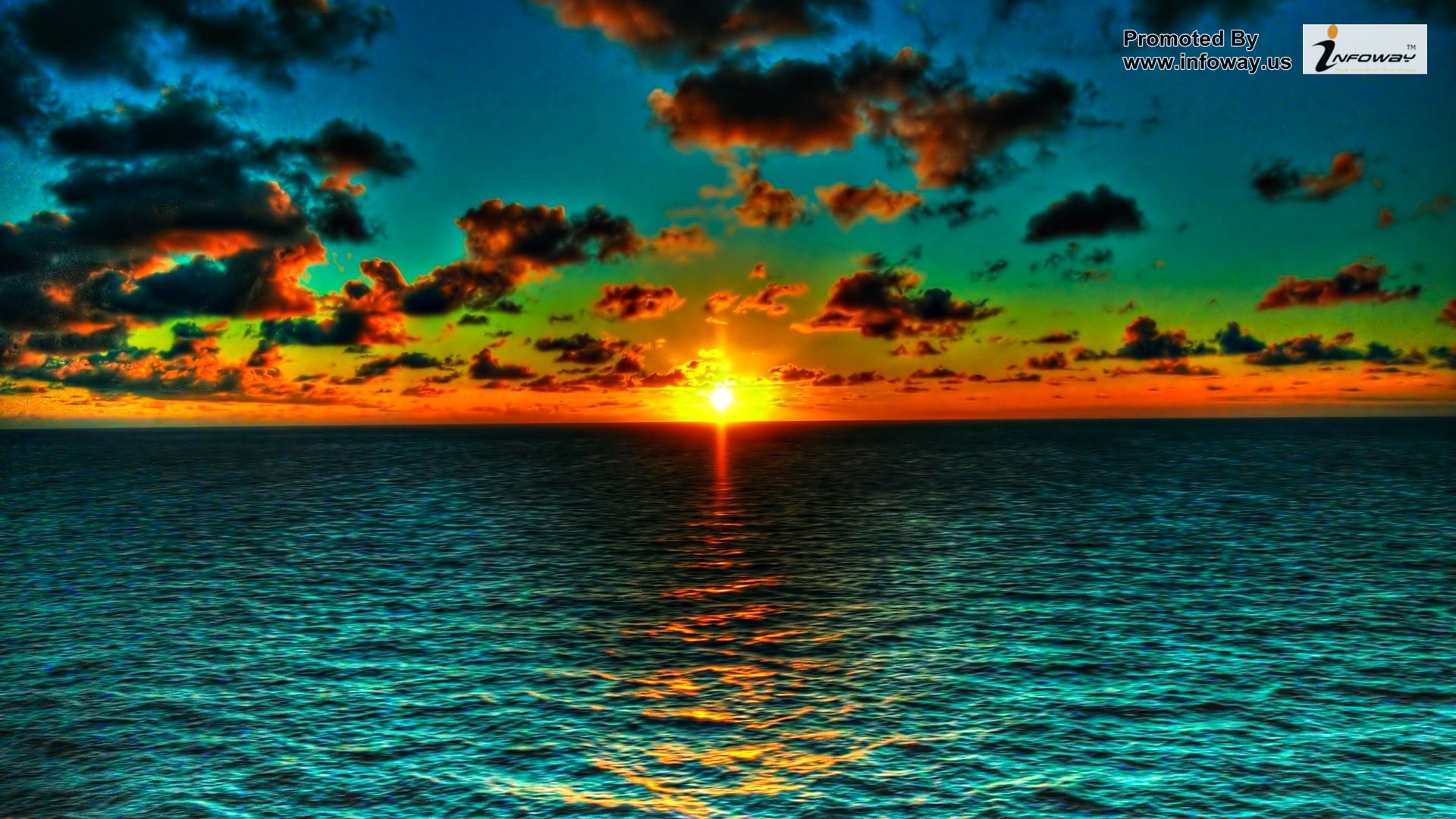 Wallpaper Orange Green Ocean Sunset Jpg