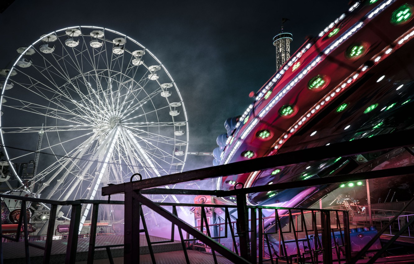 Wallpaper Night Ferris Wheel Amusement Park Remy