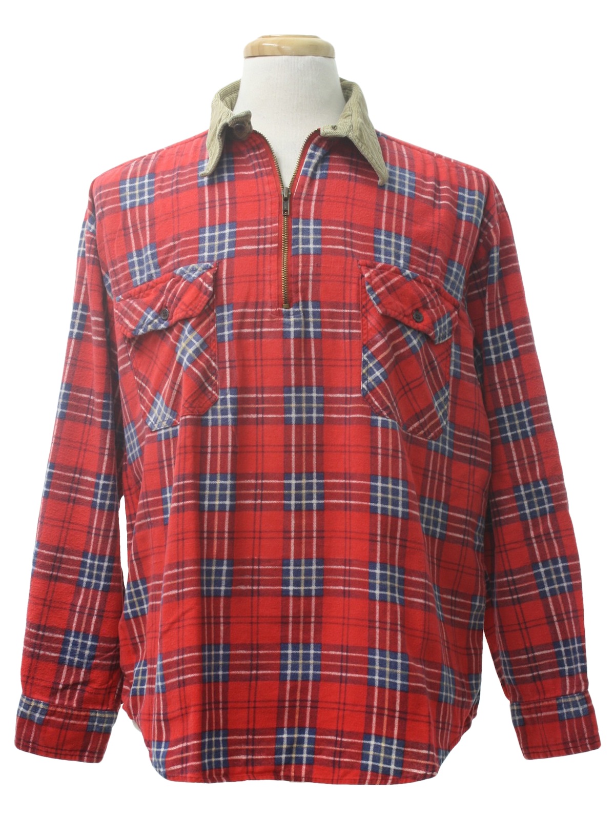 90s  Timber Run  Mens red background with navy blue and white plaid