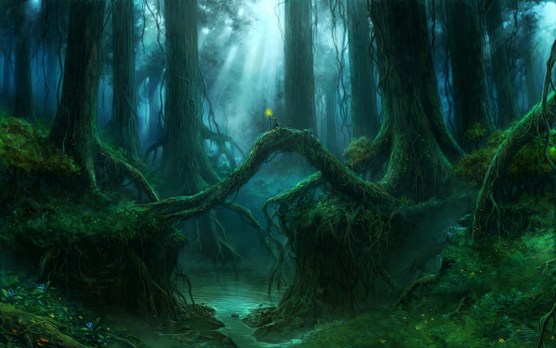 Gothic Forest Trees Fantasy River Mood Wallpaper Background