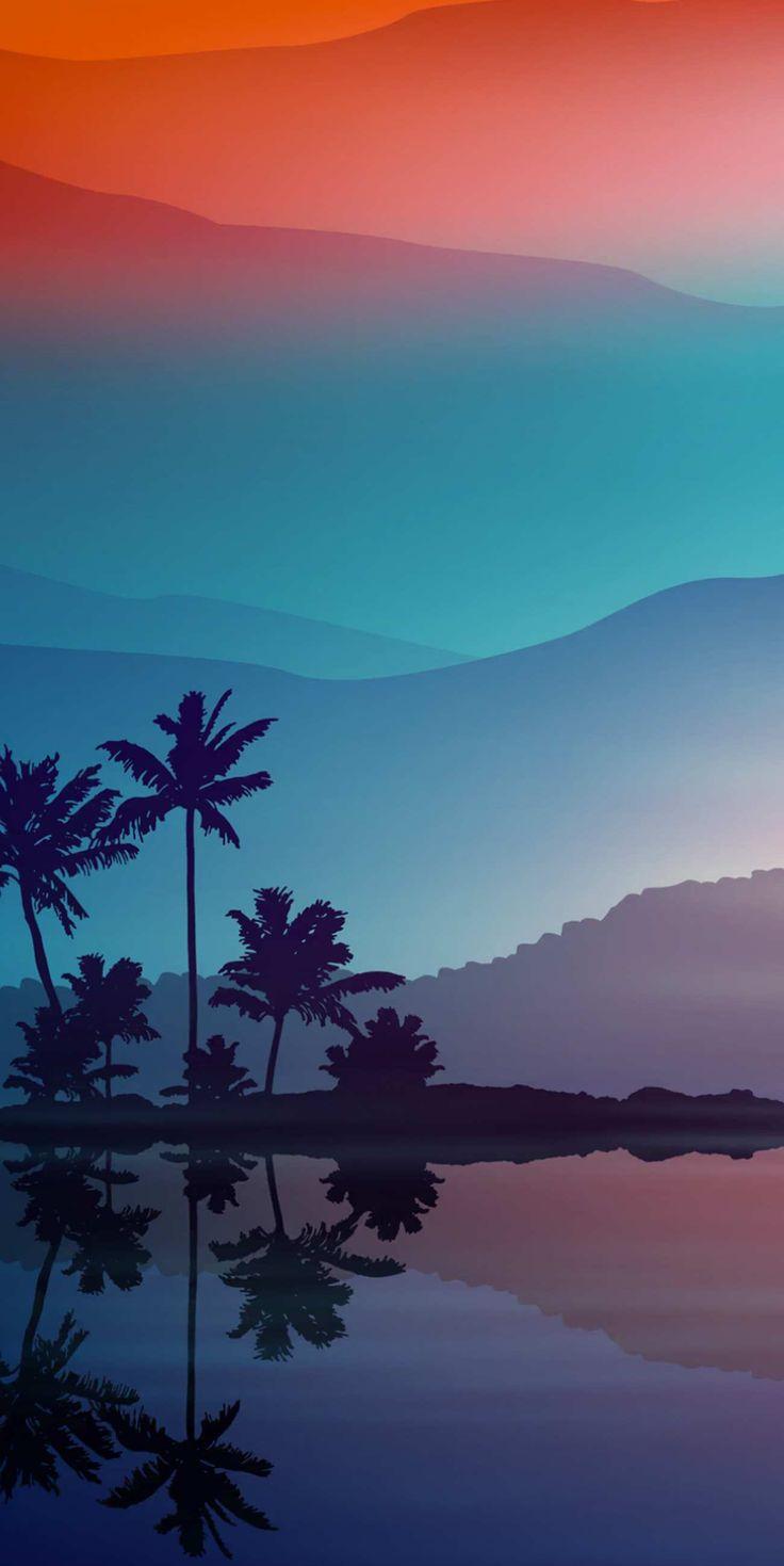 Sunset Minimal Nature Palm Trees iPhone Wallpaper