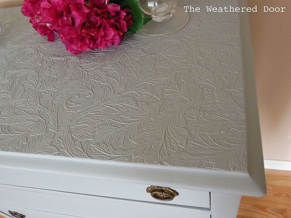 Use Paintable Wallpaper To Cover Ruined Furniture Tops Painted
